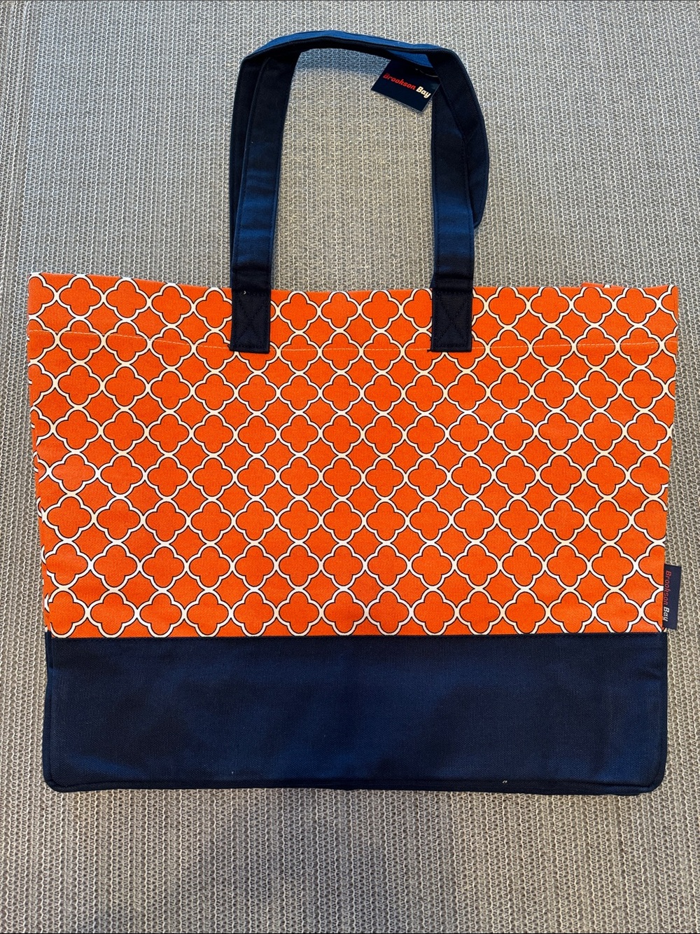 Orange Patterned Canvas Tote with Navy Trim
